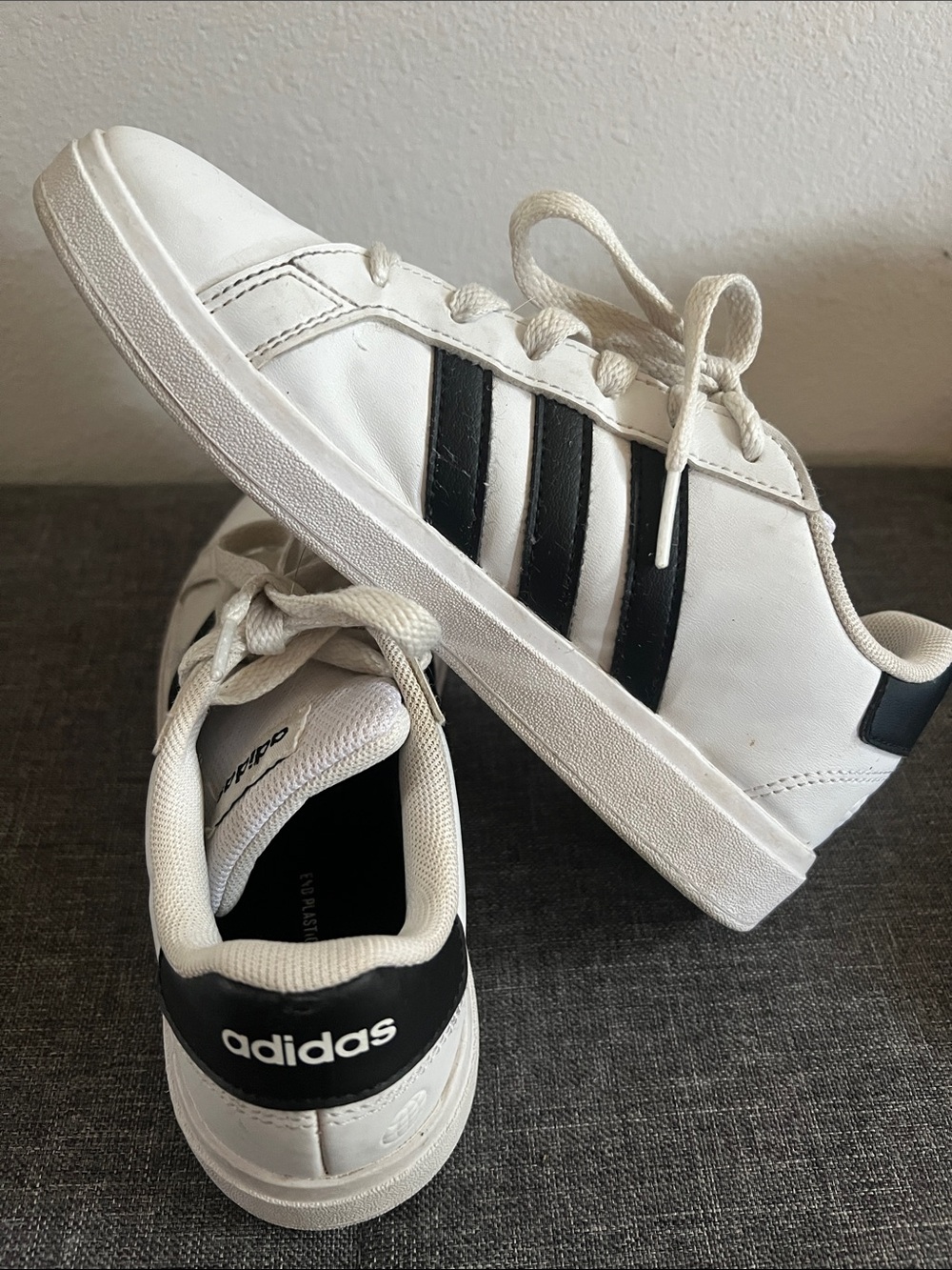 adidas Kids White Sneakers with Black Three Stripes